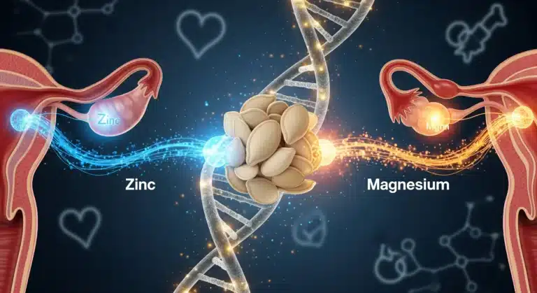 Visualization of pumpkin seed nutrients improving ovarian function, egg quality, and uterine environment for female fertility