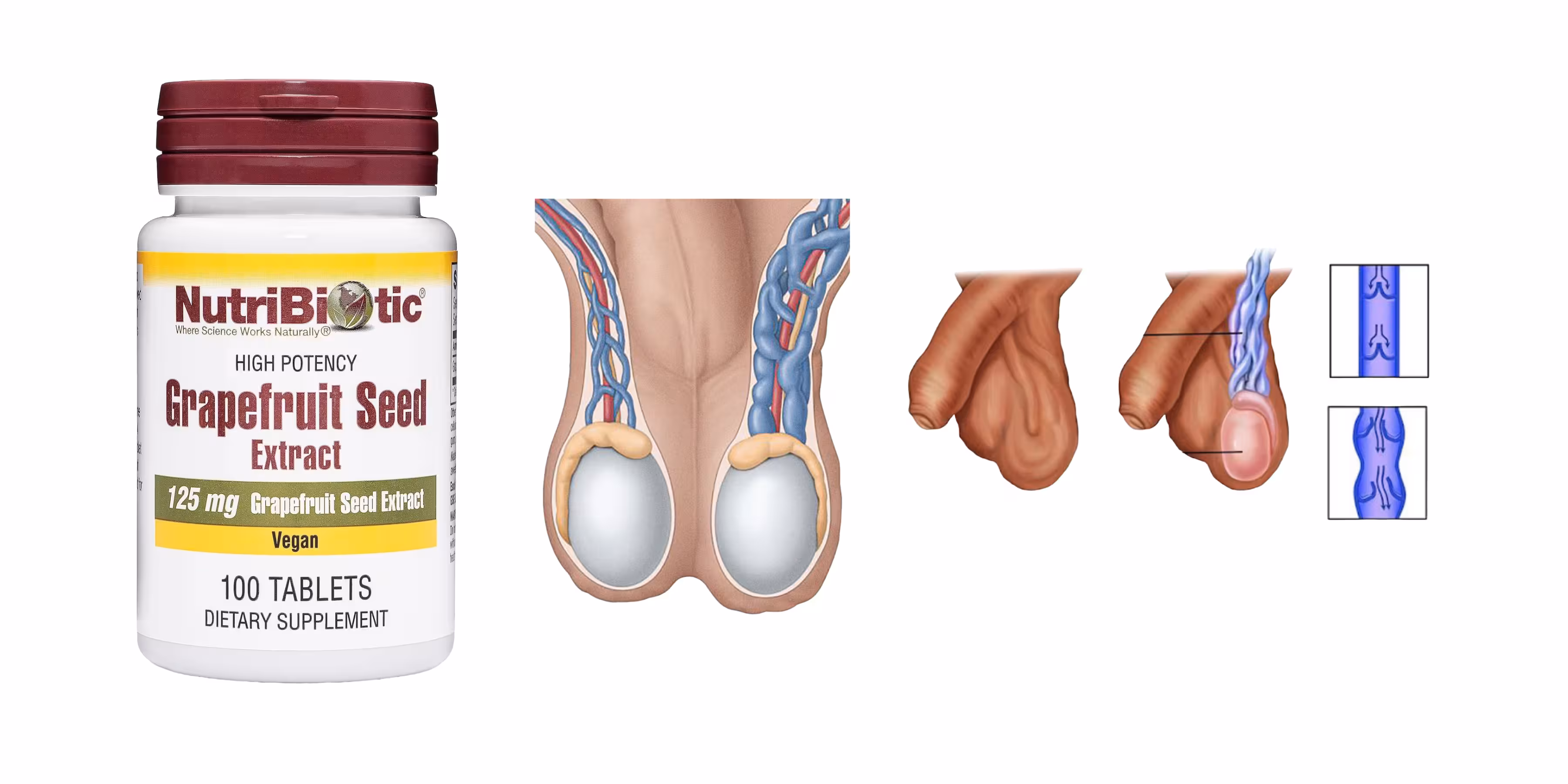 Grape seed extract capsules with fresh grapes and grape seeds on wooden surface