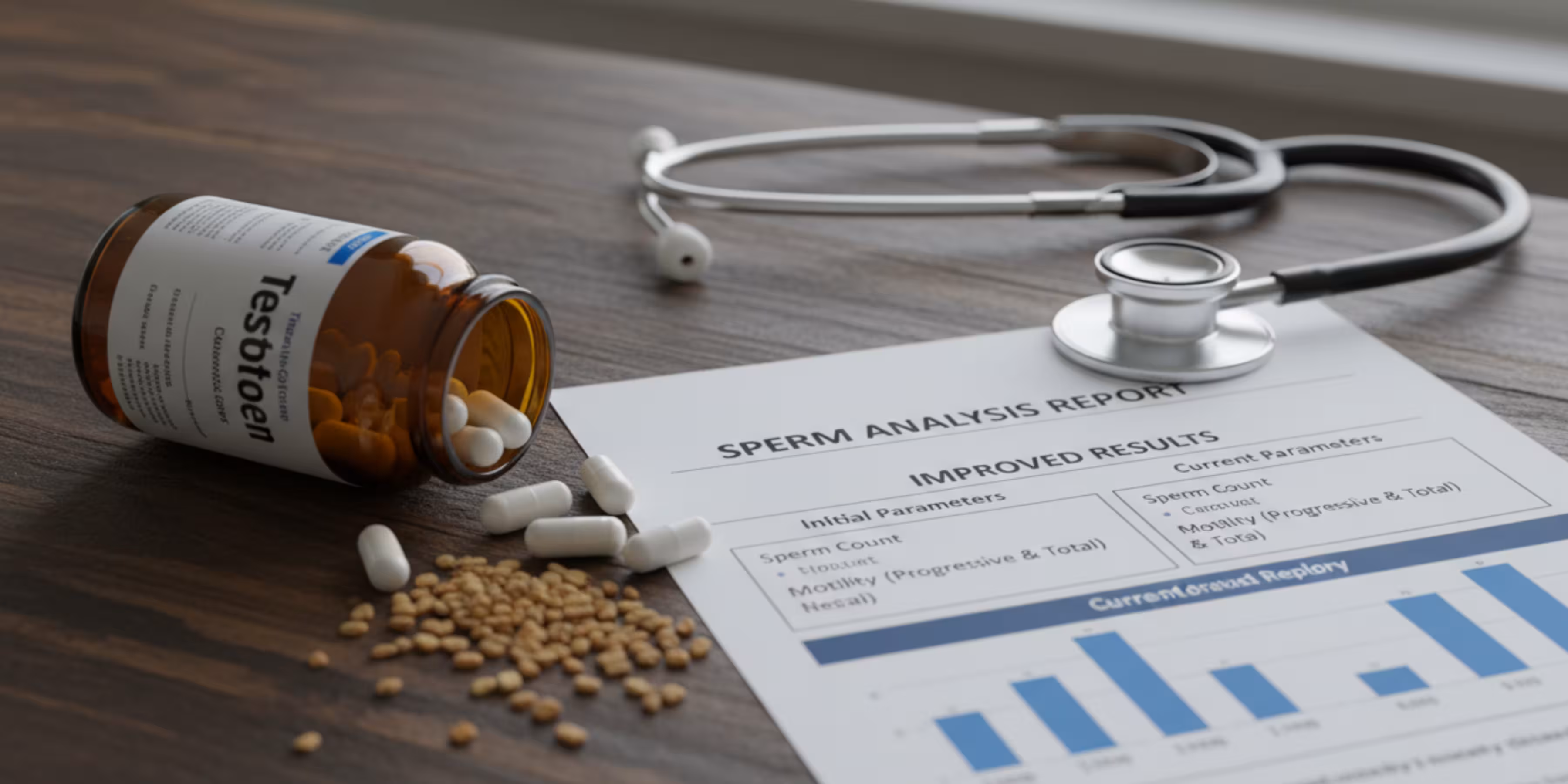 Testofen supplement with actual sperm analysis report showing improved parameters